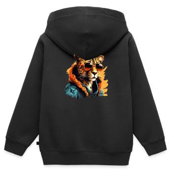 Streetstyle-Gepard | Geparden-Liebhaber - Kinder Premium Organic Zip Hoodie - Schwarz - Hinten - AI Model Kid Male (0cm)