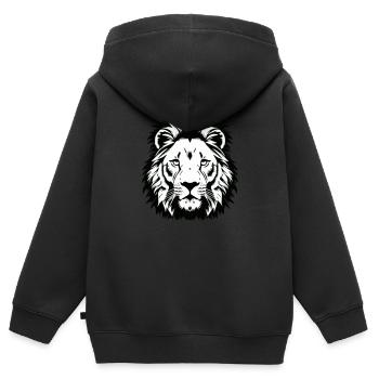 Prächtiger Löwenkopf in Schwarz-Weiß - Kinder Premium Organic Zip Hoodie - Schwarz - Hinten - AI Model Kid Male (0cm)