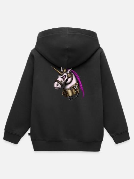 Steampunk Einhorn - Kinder Premium Organic Zip Hoodie - Schwarz