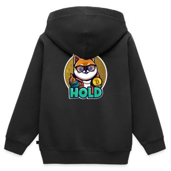 Funny Crypto Geek Shiba Inu Hold Bitcoin - Kids Premium Organic Zip-up Hoodie - black - Back - AI Model Kid Male (0cm)