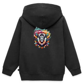 ROAR WITH CONFIDENCE - Kids Premium Organic Zip-up Hoodie - black - Back - AI Model Kid Male (0cm)