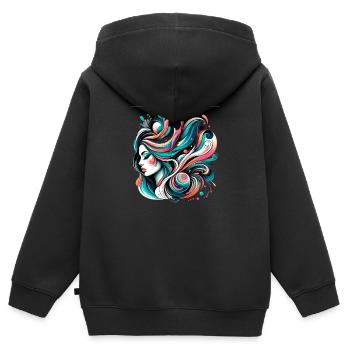 figure féminine avec des cheveux flottants - Sweat Premium à capuche zippé enfant bio - noir - Dos - AI Model Kid Male (0cm)