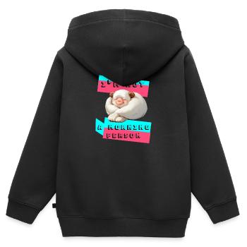 Je ne suis pas le matin - Sweat Premium à capuche zippé enfant bio - noir - Dos - AI Model Kid Male (0cm)