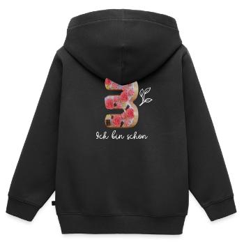 3. Geburtstag / Ich bin schon 3 (drei) - Kinder Premium Organic Zip Hoodie - Schwarz - Hinten - AI Model Kid Male (0cm)