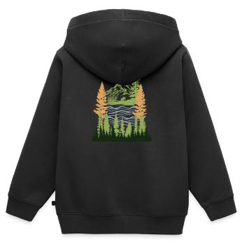 Scène de sérénité à feuilles persistantes - Sweat Premium à capuche zippé enfant bio - noir - Dos - AI Model Kid Male (0cm)