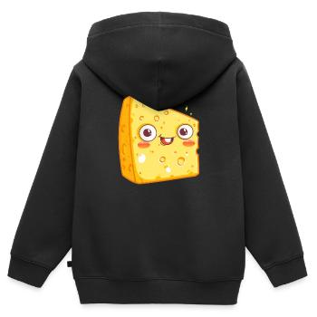 Morceau de fromage kawaii avec visage souriant - Sweat Premium à capuche zippé enfant bio - noir - Dos - AI Model Kid Male (0cm)