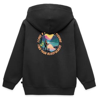 I Love a bit of Fly Fishing Finde deine Glückseligkeit - Kinder Premium Organic Zip Hoodie - Schwarz - Hinten - AI Model Kid Male (0cm)