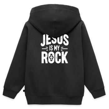 Jesus ist mein Fels in der Brandung - Kinder Premium Organic Zip Hoodie - Schwarz - Hinten - AI Model Kid Male (0cm)