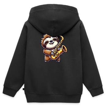 Faultier Saxophon Jazz Musiker Musikliebe - Kinder Premium Organic Zip Hoodie - Schwarz - Hinten - AI Model Kid Male (0cm)