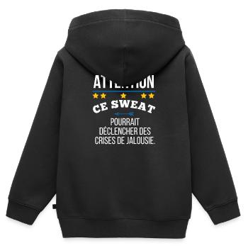 Seien Sie vorsichtig, dieses Sweatshirt könnte Neid auslösen. - Kinder Premium Organic Zip Hoodie - Schwarz - Hinten - AI Model Kid Male (0cm)