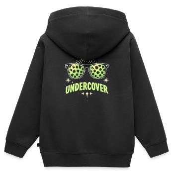 Lunettes de soleil drôles et costume de discours infiltré - Sweat Premium à capuche zippé enfant bio - noir - Dos - AI Model Kid Male (0cm)