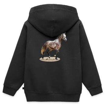 Selle Français 2 - Sweat Premium à capuche zippé enfant bio - noir - Dos - AI Model Kid Male (0cm)