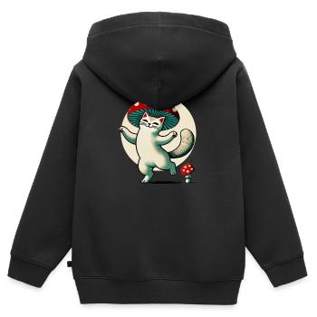 Mushroom Kitty Cat - Kids Premium Organic Zip-up Hoodie - black - Back - AI Model Kid Male (0cm)
