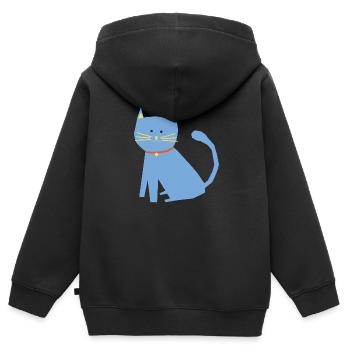 Chat bleu - Sweat Premium à capuche zippé enfant bio - noir - Dos - AI Model Kid Male (0cm)
