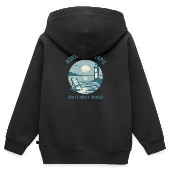 Nordseetherapie - Watt hilft immer - Kinder Premium Organic Zip Hoodie - Schwarz - Hinten - AI Model Kid Male (0cm)