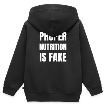 Proper nutrition is fake - Kinder Premium Organic Zip Hoodie - Schwarz - Hinten - AI Model Kid Male (0cm)