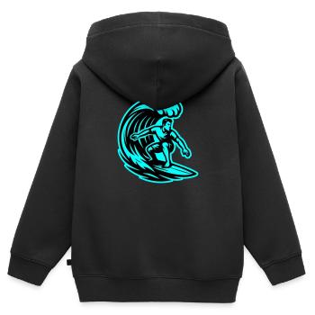 Surfeur Wave Surf - Sweat Premium à capuche zippé enfant bio - noir - Dos - AI Model Kid Male (0cm)