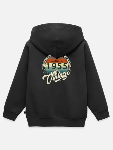 Vintage 1955 Best of 1955 - 70 Year Anniversary - Kids Premium Organic Zip-up Hoodie - black