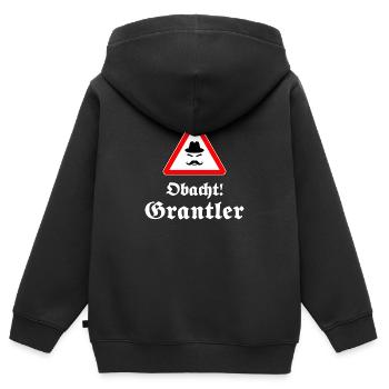 Obacht Grantler! lustiges bayerisches Geschenk - Kinder Premium Organic Zip Hoodie - Schwarz - Hinten - AI Model Kid Male (0cm)