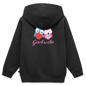Geschwister Eulen - Kinder Premium Organic Zip Hoodie - Schwarz - Hinten - AI Model Kid Male (0cm)