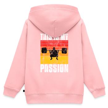 C’est ma passion Musculation Bodybuilder GYM - Sweat Premium à capuche zippé enfant bio - rose - Dos - AI Model Kid Female (0cm)