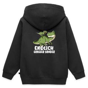 Endlich großer Bruder Dino - Kinder Premium Organic Zip Hoodie - Schwarz - Hinten - AI Model Kid Male (0cm)