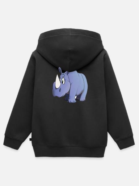 Kawaii Cartoon Rhino - Premium børne zip-hættetrøje økologisk - sort