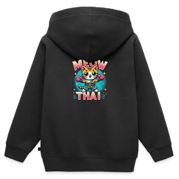 Mixed Martial Arts Meow Thai Muay Thai Cat - Kids Premium Organic Zip-up Hoodie - black - Back - AI Model Kid Male (0cm)