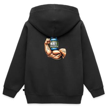 Molkenprotein-Muskel - Kinder Premium Organic Zip Hoodie - Schwarz - Hinten - AI Model Kid Male (0cm)