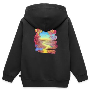 Brushstroke Dreamland avec River | Cadeau - Sweat Premium à capuche zippé enfant bio - noir - Dos - AI Model Kid Male (0cm)