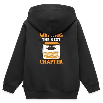 Écrire le prochain chapitre Auteur Romanciers - Sweat Premium à capuche zippé enfant bio - noir - Dos - AI Model Kid Male (0cm)