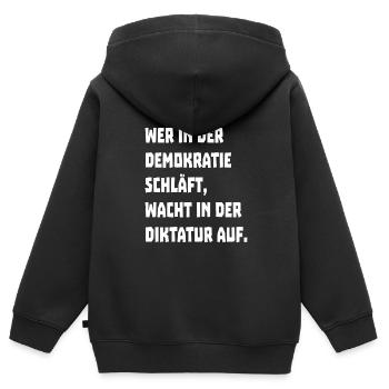 Démocratie Politique Dictature - Sweat Premium à capuche zippé enfant bio - noir - Dos - AI Model Kid Male (0cm)