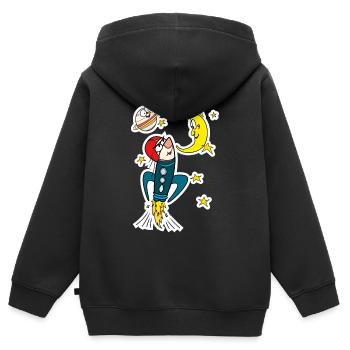Spacerocket - Auf dem Weg zum Mond und zu den Sternen - Kinder Premium Organic Zip Hoodie - Schwarz - Hinten - AI Model Kid Male (0cm)