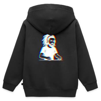 EDM - DJ - Glitch Rave Stil - Kinder Premium Organic Zip Hoodie - Schwarz - Hinten - AI Model Kid Male (0cm)