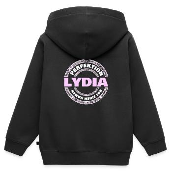 Vorname Lydia - Kinder Premium Organic Zip Hoodie - Schwarz - Hinten - AI Model Kid Male (0cm)