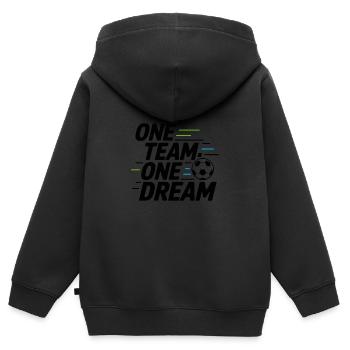 ONE TEAM ONE DREAM - Kinder Premium Organic Zip Hoodie - Schwarz - Hinten - AI Model Kid Male (0cm)
