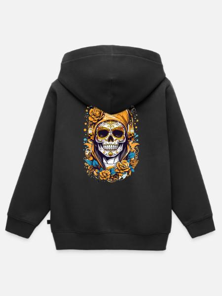 Goldene Zucker Schädel - Kinder Premium Organic Zip Hoodie - Schwarz