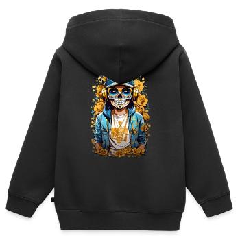 Goldene Zucker Schädel - Kinder Premium Organic Zip Hoodie - Schwarz - Hinten - AI Model Kid Male (0cm)