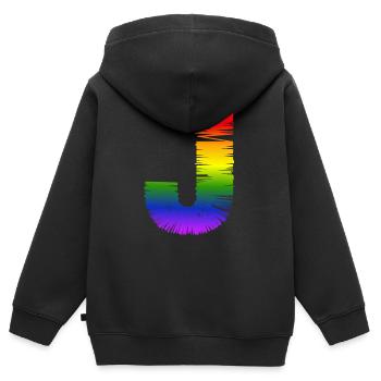 Regenbogen-J - Kinder Premium Organic Zip Hoodie - Schwarz - Hinten - AI Model Kid Male (0cm)