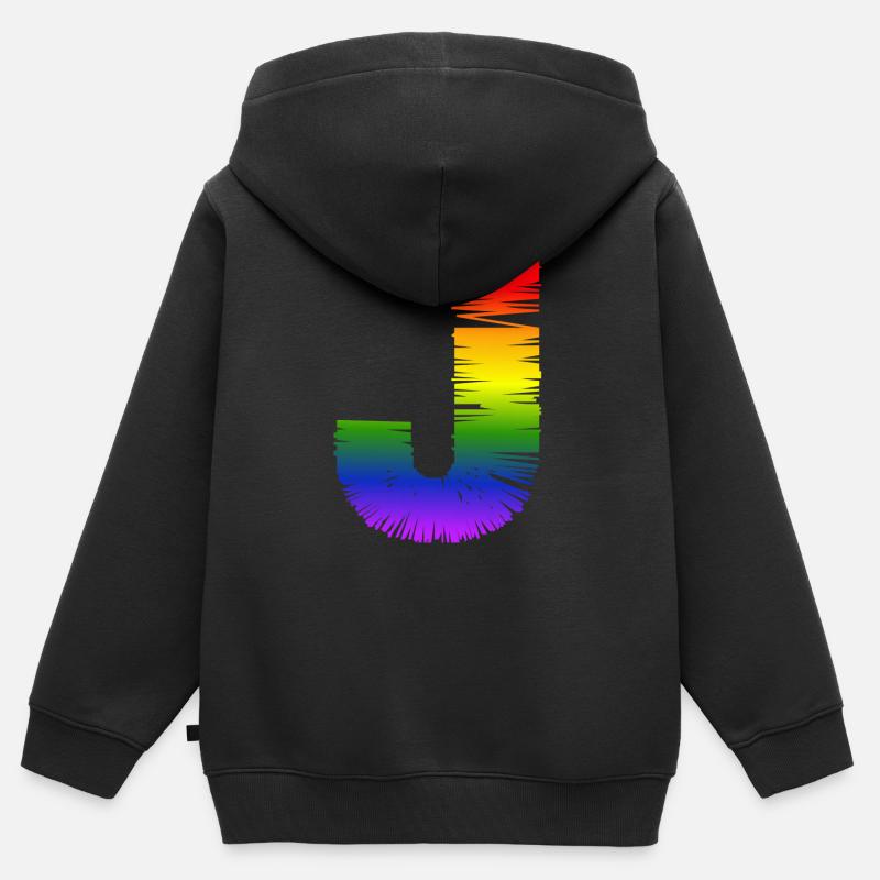 Regenbogen-J - Kinder Premium Organic Zip Hoodie - Schwarz