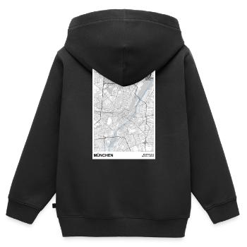 Munich Plan de la ville basique noir et blanc - Sweat Premium à capuche zippé enfant bio - noir - Dos - AI Model Kid Male (0cm)