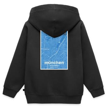 Munich Classic carte de la ville bleue - Sweat Premium à capuche zippé enfant bio - noir - Dos - AI Model Kid Male (0cm)