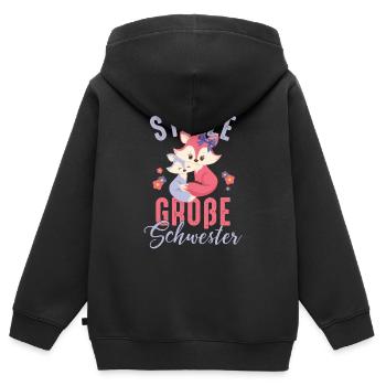 Stolze große Schwester Geschwister Baby Kind Fuchs - Kinder Premium Organic Zip Hoodie - Schwarz - Hinten - AI Model Kid Male (0cm)