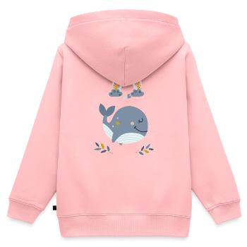 Baleine d’arc-en-ciel - Sweat Premium à capuche zippé enfant bio - rose - Dos - AI Model Kid Female (0cm)