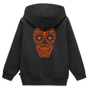 tete de mort mexicaine crane coeur - Sweat Premium à capuche zippé enfant bio - noir - Dos - AI Model Kid Male (0cm)