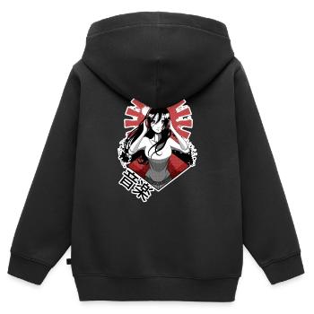 Ein Mädchen, das Musik hört - Kinder Premium Organic Zip Hoodie - Schwarz - Hinten - AI Model Kid Male (0cm)
