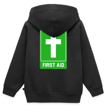 Cross First aid - Kids Premium Organic Zip-up Hoodie - black - Back - AI Model Kid Male (0cm)