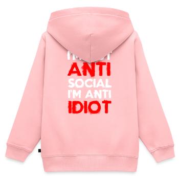 Idioten Büro Provokation - Kinder Premium Organic Zip Hoodie - Rosa - Hinten - AI Model Kid Female (0cm)