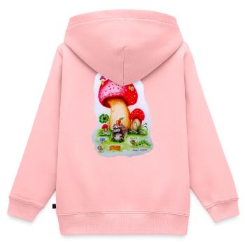 Champignon de conte de fées - Sweat Premium à capuche zippé enfant bio - rose - Dos - AI Model Kid Female (0cm)