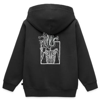 Squelette buvant du café avec tête tentacule - Sweat Premium à capuche zippé enfant bio - noir - Dos - AI Model Kid Male (0cm)